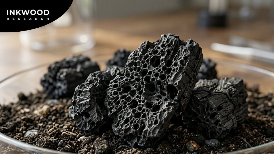 Bar chart displaying global biochar market size growing from US$838.22 million in 2026 to US$2,285.78 million by 2034 at a 13.36% CAGR, with country-level breakdowns for the US, India, China, Germany, and Kenya