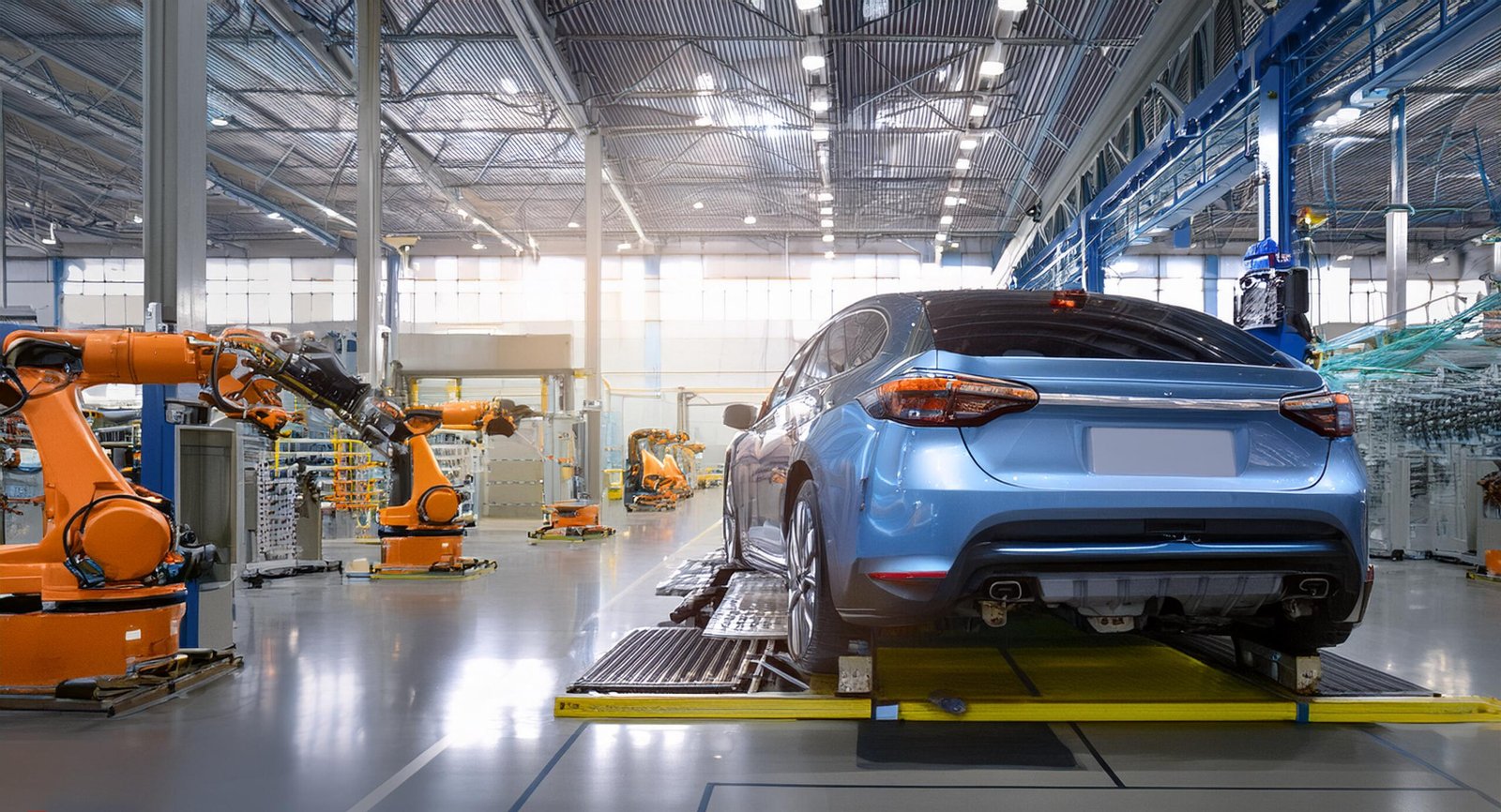Automotive Industry - Firefly_3d_Rendering_Automated_Car_Factory_Background;_modern_industry