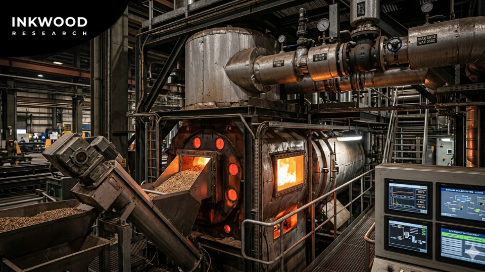 Timeline of latest product developments and innovations in the industrial biomass boiler market by key players including ANDRITZ, Babcock & Wilcox, Boccard, Valmet, and Thermax in 2024 and 2025