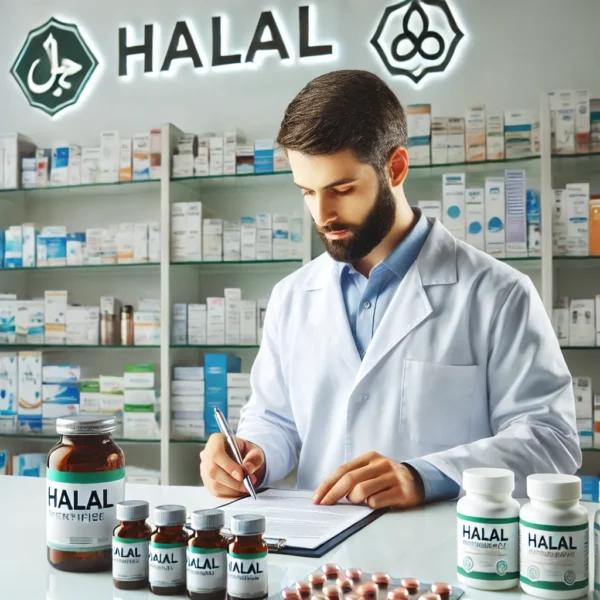 797aafe1-5798-43c8-ab0e-fb6b3f5ae3e1 halal-certified medicines pharmaceuticals and healthcare products, including neatly arranged bottles, capsules, and syringes.
