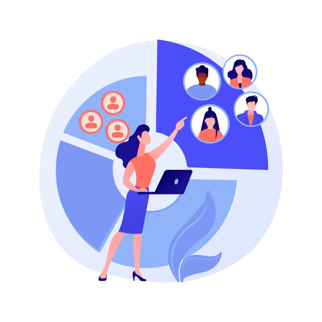 market research professional analyzing customer data on a digital dashboard, representing target audience research, Buyer persona insights, and customer profiling strategies