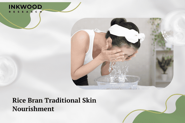 Traditional Japanese rice bran ingredients and modern skincare formulations highlighting heritage beauty
