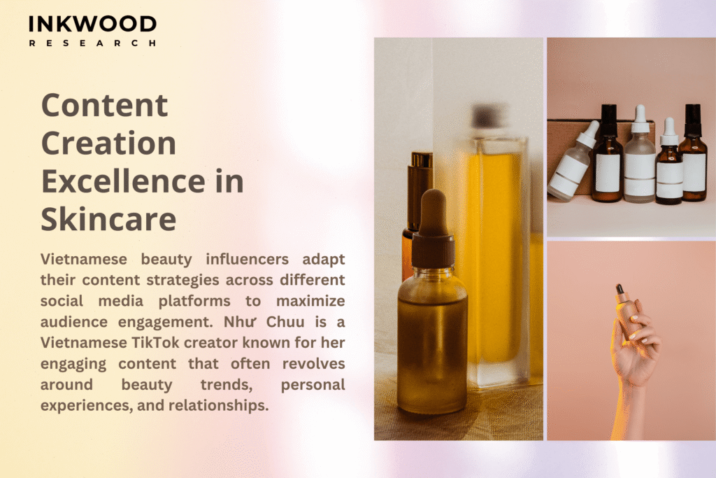 Vietnamese beauty influencer demonstrating skincare transformation through before and after visual content
