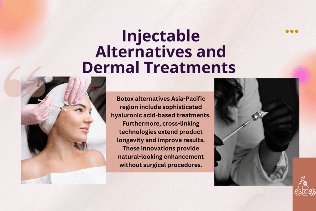 Botox alternatives Asia-Pacific showing hyaluronic acid dermal fillers syringes and natural anti-aging treatment results comparison