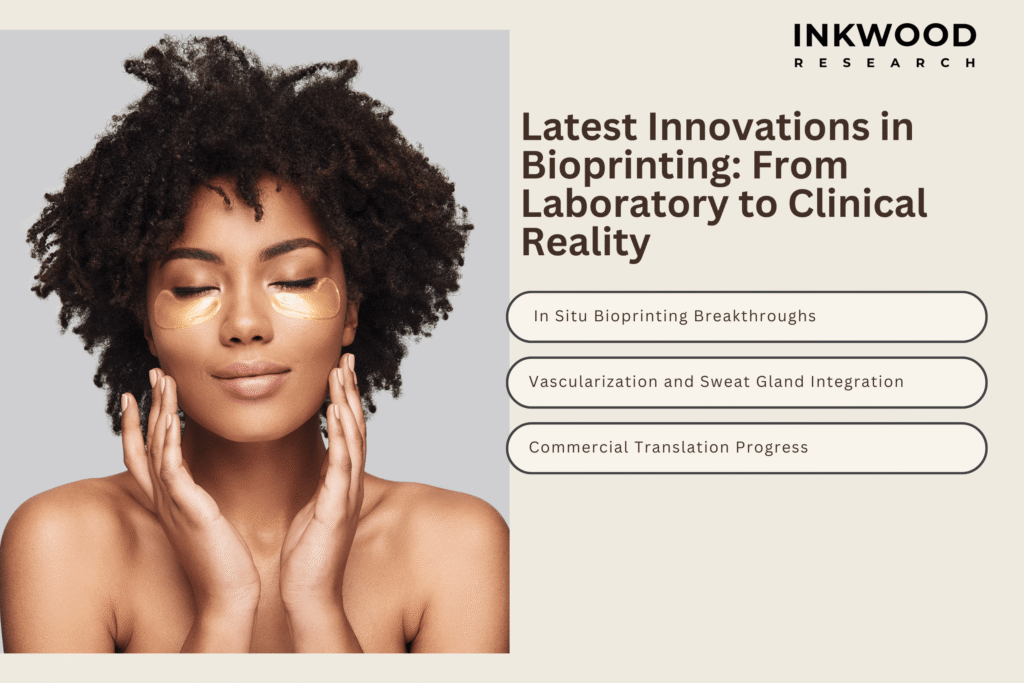 3D bioprinted skin constructs showing vascularization and cellular layers for dermatology treatment applications