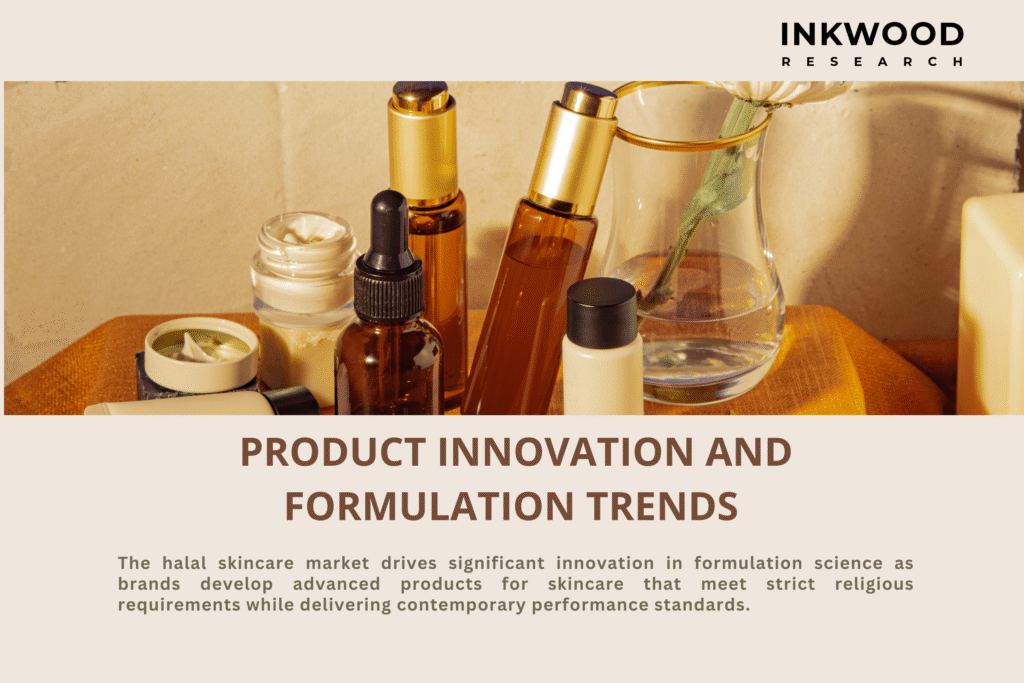 Laboratory scientist in hijab examining plant-based ingredients and halal-compliant formulations under microscope, with traditional Indonesian botanicals like turmeric and coconut oil samples nearby, representing halal cosmetic innovation