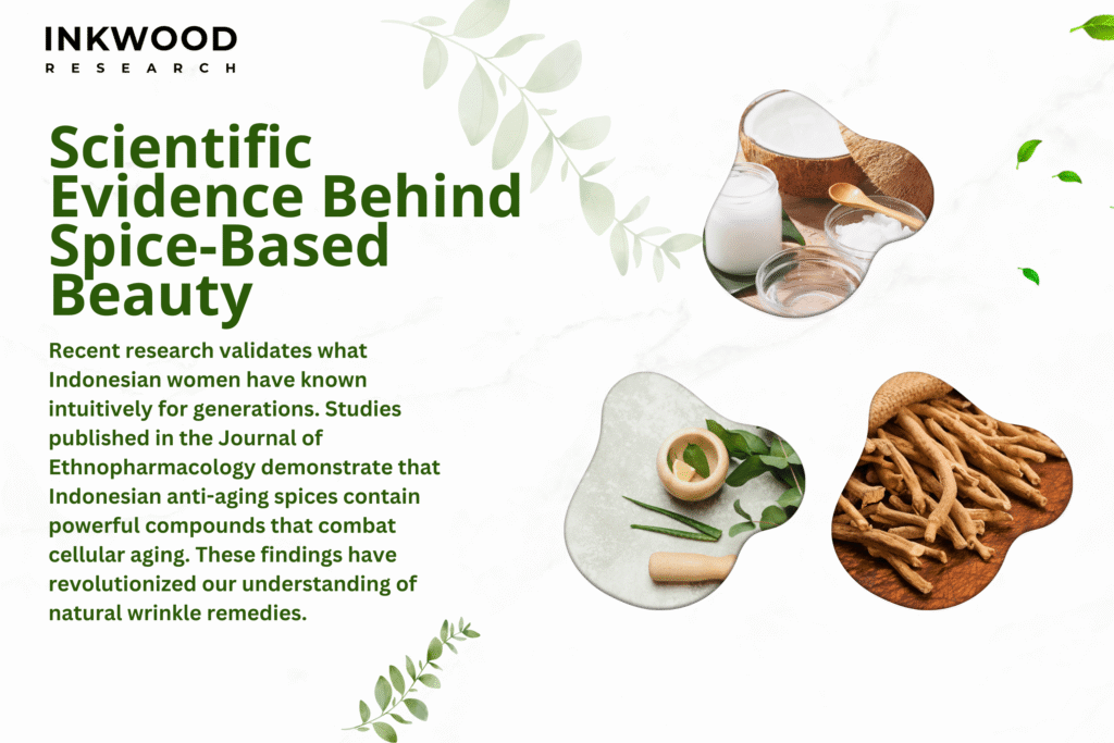 Scientific research laboratory testing Indonesian anti-aging spices curcumin molecular structure antioxidant analysis skincare validation study