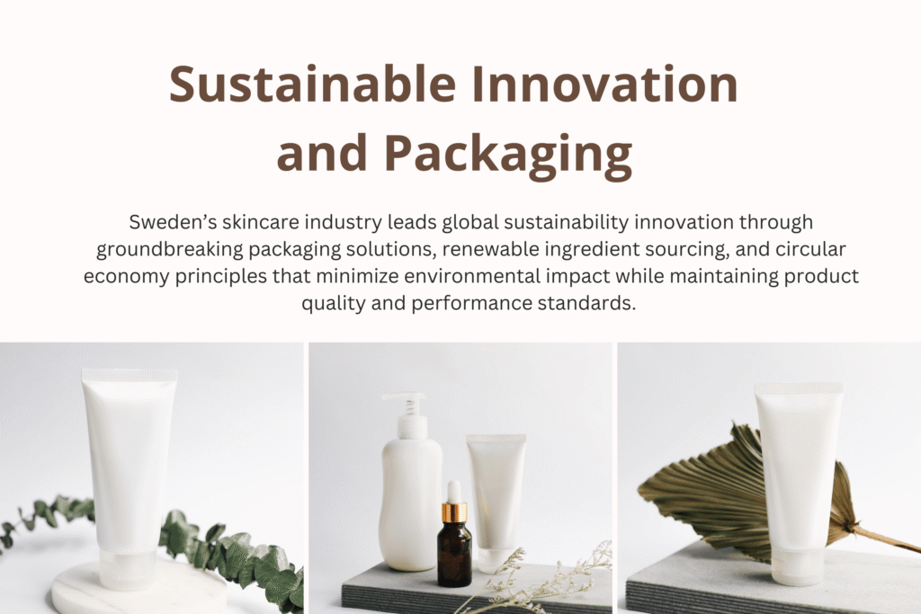 Refillable skincare containers with biodegradable materials representing Swedish circular economy packaging innovation