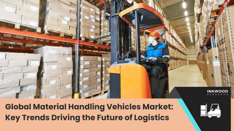 global material handling vehicles market growth trends showing automated guided vehicles and electric forklifts in modern warehouse