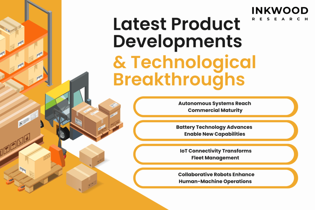 latest product developments in warehouse robots market and pallet trucks market with advanced technologies