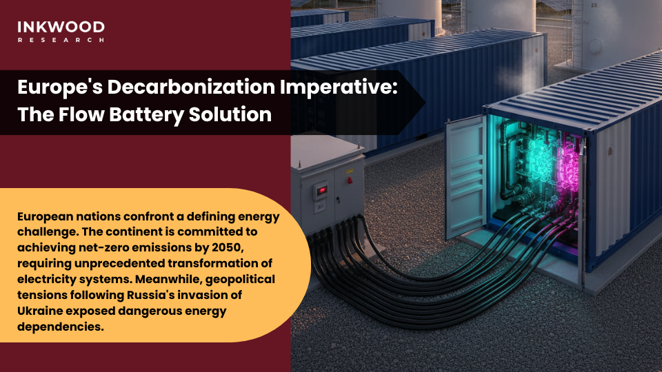 European grid infrastructure with vanadium flow batteries enabling renewable energy integration across continental networks