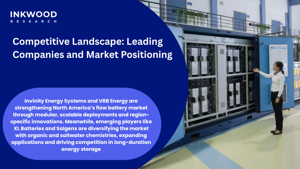 Competitive flow battery market landscape showing major manufacturers and technology innovations in North America