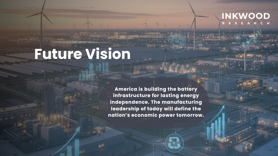 Future United States battery market opportunities 2032 showing manufacturing leadership through IRA incentives, supply chain independence, EV battery market size expansion, and solid state battery market commercialization timelines