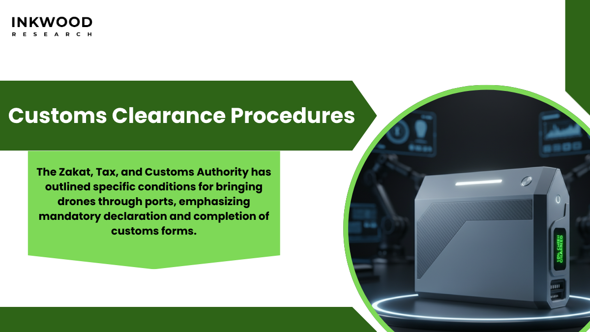 Saudi customs declaration form and clearance documentation showing proper UAV battery import procedures and compliance requirements