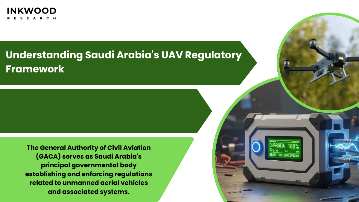 Drone weight classification chart displaying Saudi Arabian import requirements for different UAV categories and battery specifications