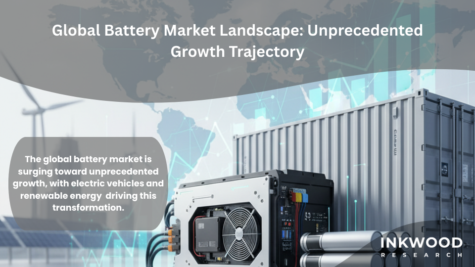 Global battery market size projected growth from $163.73 billion to $472.59 billion showing lithium ion battery market dominance with 44% share and EV battery market expansion trends driving 16.35% CAGR through 2032