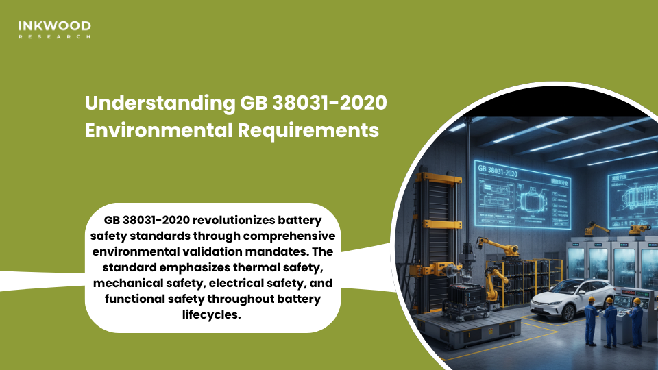 GB 38031-2020 environmental testing standards comparison highlighting China's stringent humidity testing, vibration testing, and shock testing requirements