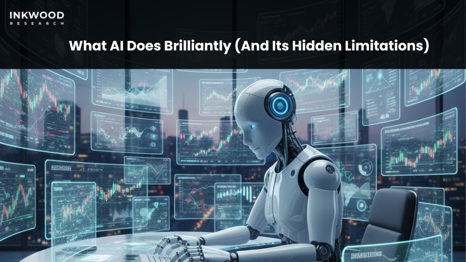 Artificial intelligence analyzing market data with visible limitations in verification