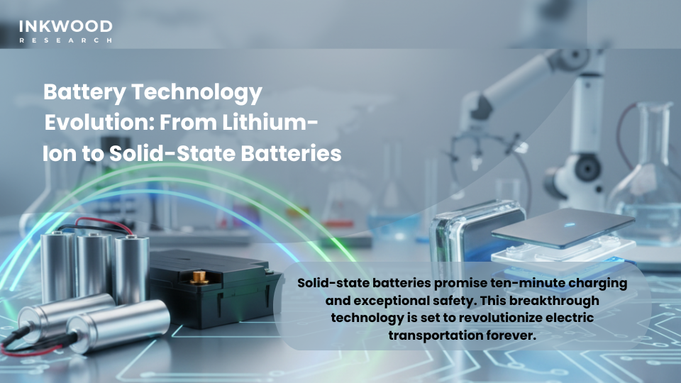 Lithium ion battery market technology evolution comparison showing energy density 150-300 Wh/kg versus lead acid battery market 30-50 Wh/kg with solid state battery market innovations promising 620-mile range and 10-minute charging