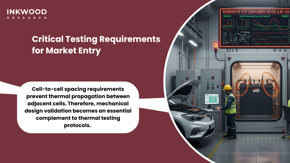 Indian testing facility conducting mandatory thermal propagation tests on electric vehicle batteries validating safety standards compliance