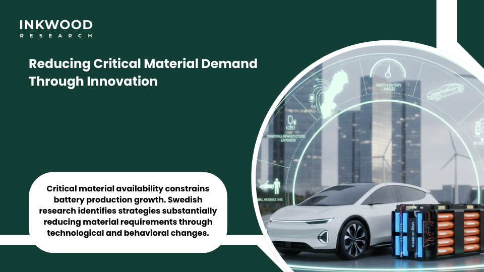 Critical material demand reduction strategies showing battery chemistry innovations and resource efficiency improvements