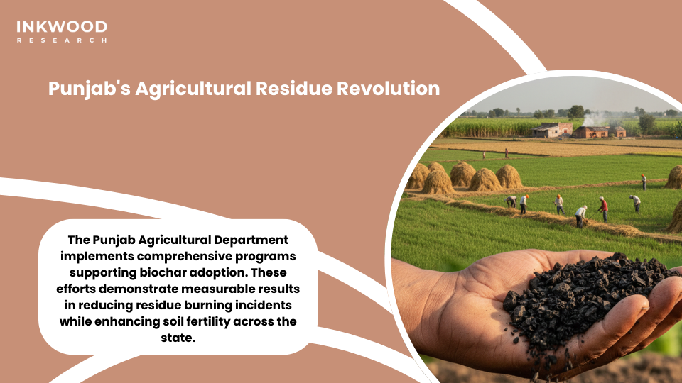 Punjab agricultural residue management program showing biochar production from crop waste