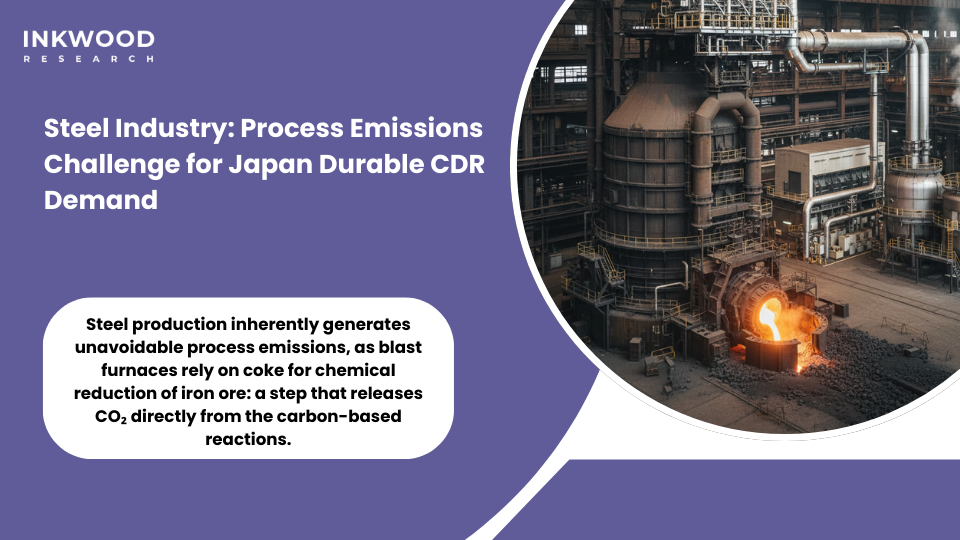 Steel industry carbon dioxide removal integration showing blast furnace emissions capture and BECCS technology deployment in Japanese manufacturing facilities