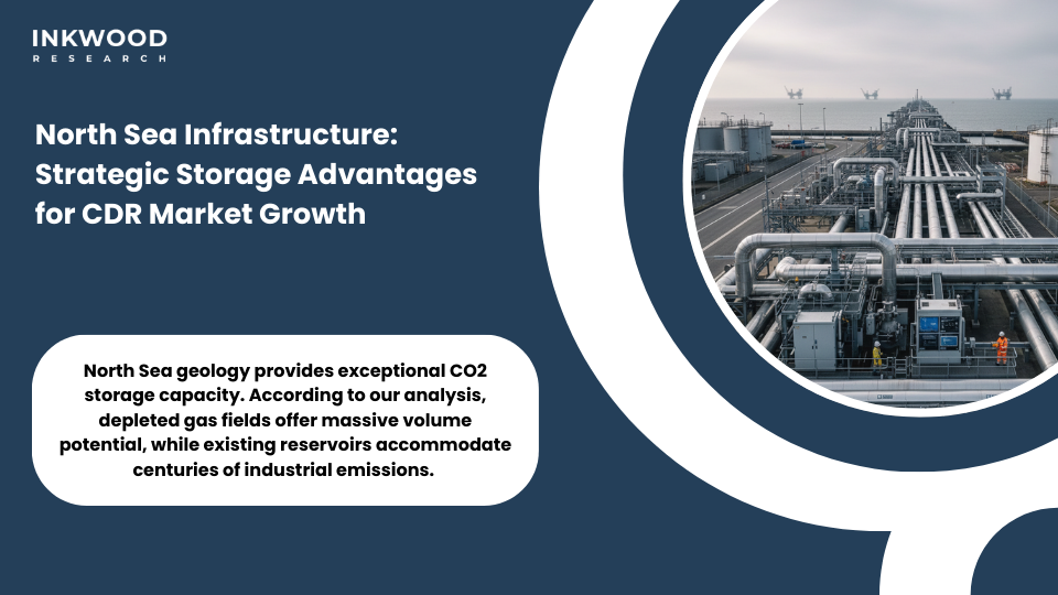 North Sea CO2 storage infrastructure map showing pipeline networks connecting industrial emission sources to offshore permanent sequestration sites