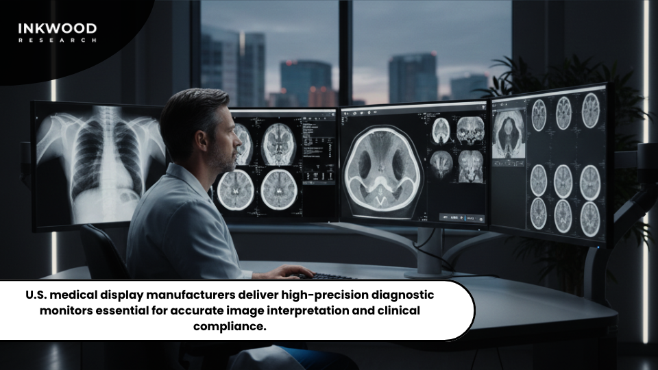High-resolution medical display monitors used by radiologists for precise diagnostic image interpretation in U.S. hospitals.