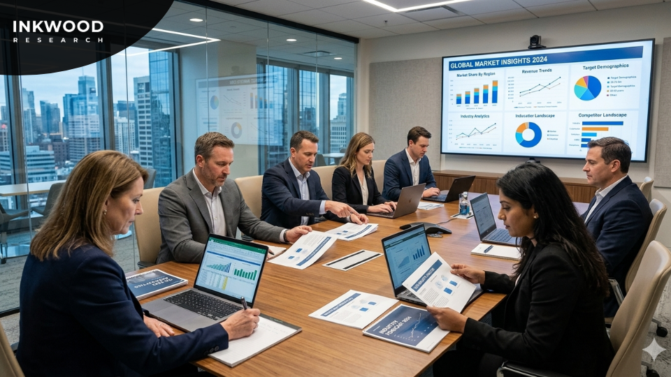 Executive team evaluating best market research reports for businesses to support strategic planning and investment decisions