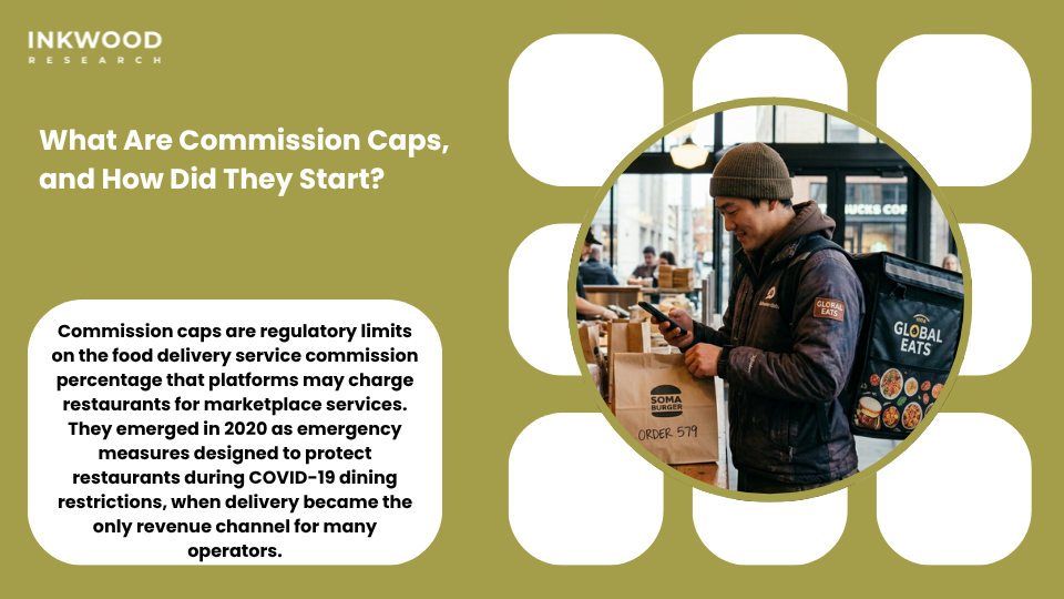 Food delivery commission cap legislation timeline showing COVID era emergency orders becoming permanent law across US cities and states