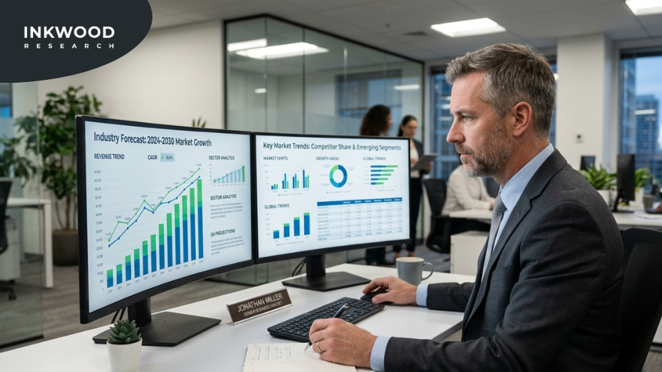 Data sources used in industry forecast reports showing government statistics trade association data primary research surveys and industry databases