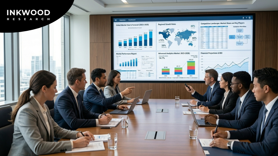 Industry analysis reports supporting M&A decisions, showing market size, growth trends, competitive landscape, and due diligence insights for investors and deal teams