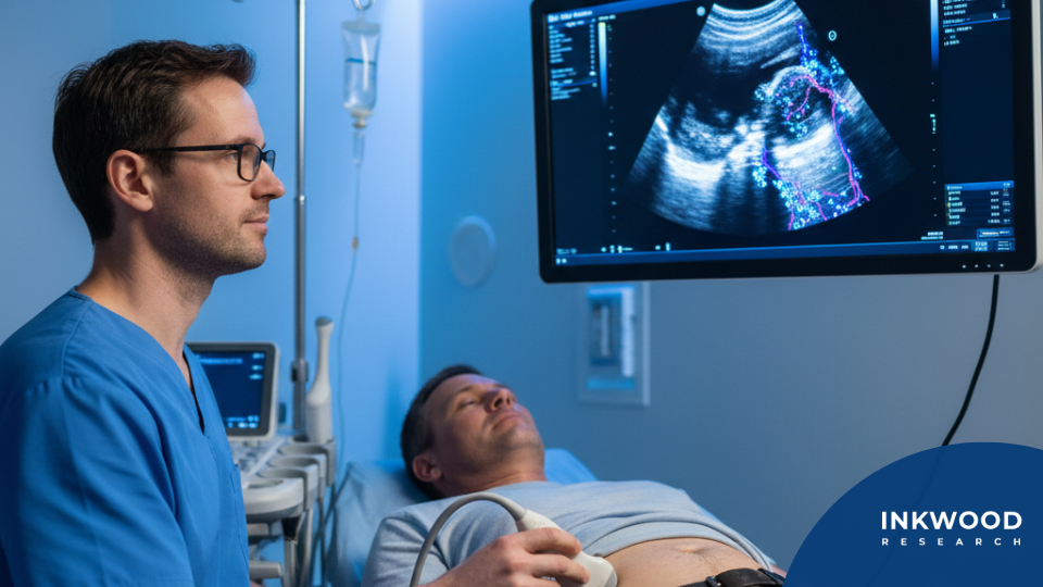 Medical professional performing contrast-enhanced ultrasound for improved diagnostic accuracy