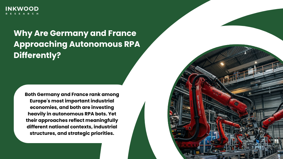 European sovereign AI strategy map showing Germany Mittelstand industrial automation and France national AI policy driving autonomous RPA bots deployment