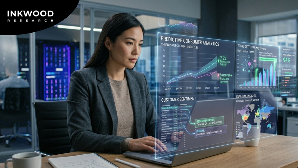 Human vs AI market research comparison showing strategic importance for data-driven decision making and business intelligence with consumer insights
