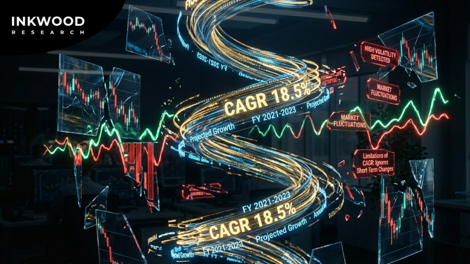 Market forecast reports and CAGR analysis documents displayed on a corporate desk with segmented regional growth charts and scenario-based projections.