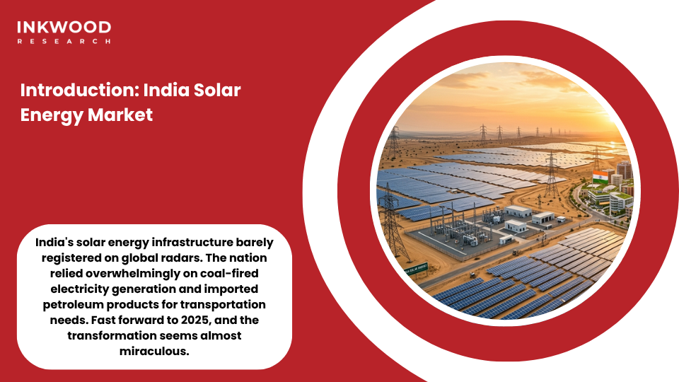 India solar energy market growth trajectory showing renewable power capacity expansion and photovoltaic system installations nationwide