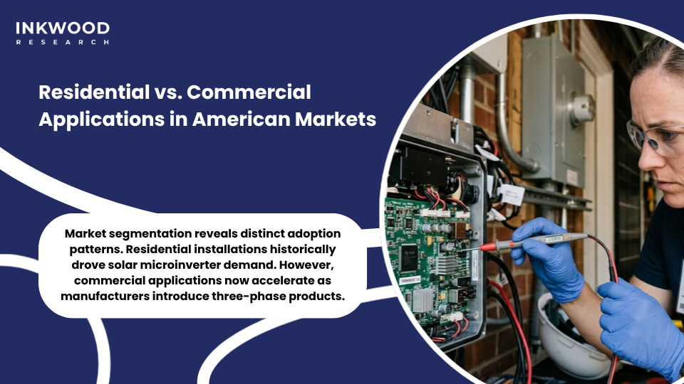 Comparison of residential rooftop solar microinverter installations versus commercial building photovoltaic systems across U.S. markets