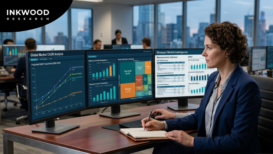 Market size forecast report showing CAGR analysis and industry growth projections for investor review and strategic market analysis