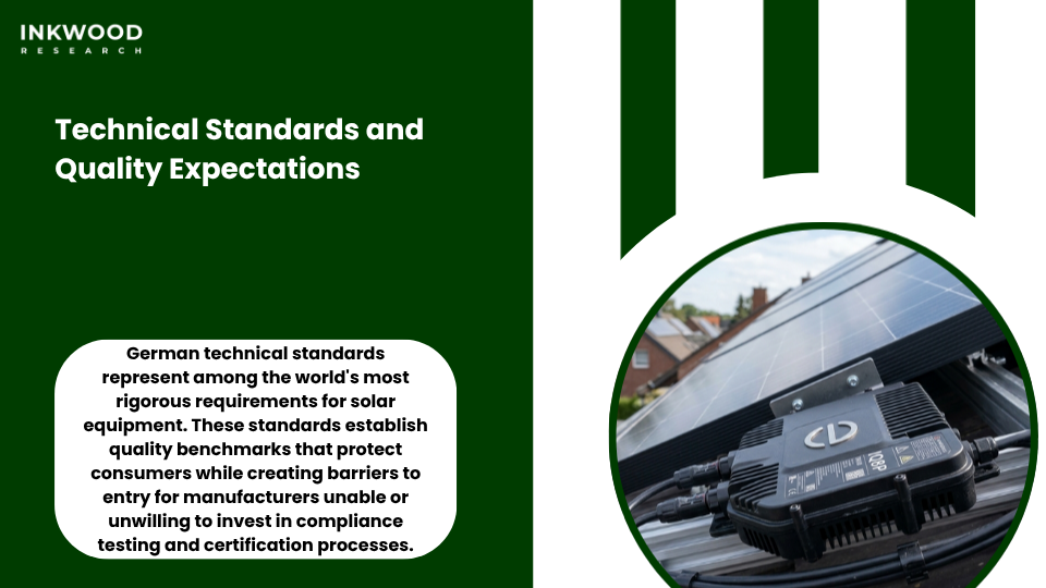 Testing laboratory conducting quality certification for solar microinverters meeting Germany's rigorous renewable energy technical standards and safety requirements