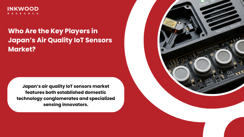 Key companies in Japan air quality IoT sensors market including Panasonic Hitachi NEC Fujitsu and international players deploying smart environmental sensing systems
