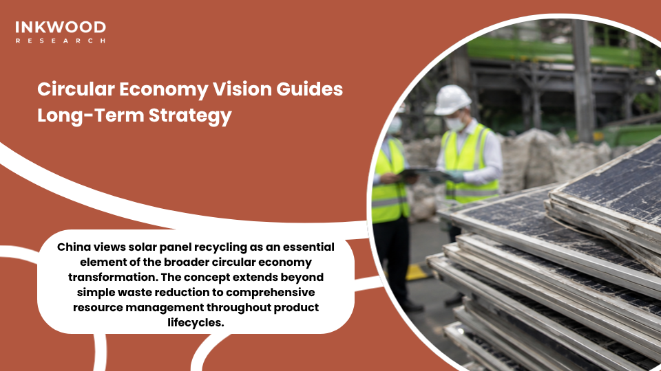 China's circular economy vision for solar panels, showing closed-loop material flows from recycling back to manufacturing processes
