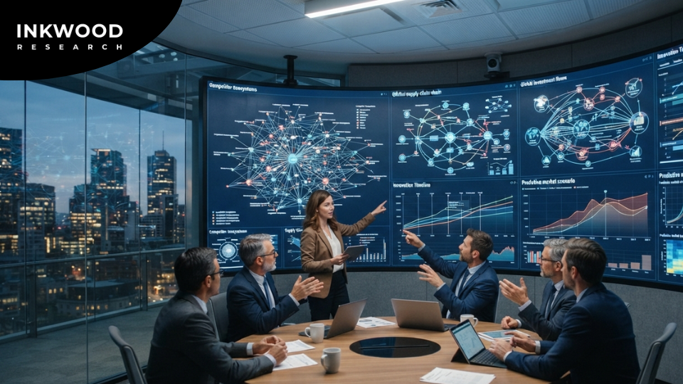Real-time competitive monitoring with generative AI showing competitor product launch alerts, pricing intelligence, leadership tracking, and partnership signal detection for AI-powered competitive analysis